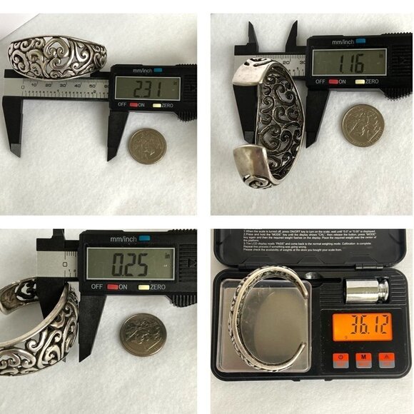 Sterling Silver 925 Chunky Openwork Scrollwork Wide Cuff Bracelet Sz 6" 36g - Picture 12 of 16